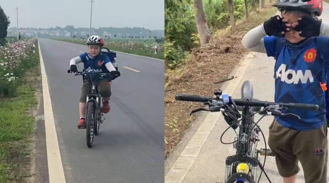湖北8岁男孩随父骑行3天到河南 累哭了却没有放弃 纸托盘奥柏包装为他们点赞!